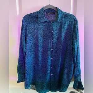 Zara Leopard print button down blouse